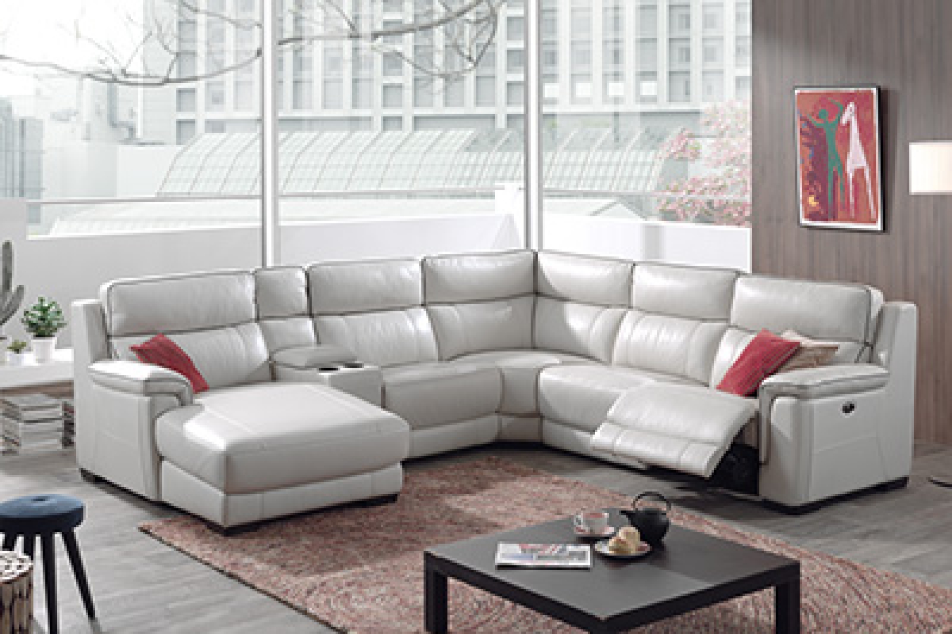 Canapé d'angle relax en cuir personnalisable SAPHIR